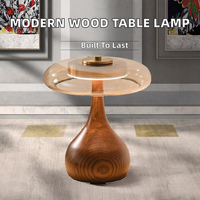 Lampe de table en bois de style japonais moderne du milieu du siècle avec abat-jour en verre - LED flexible simple à intensité variable, spectre complet CRI 90 pour salon