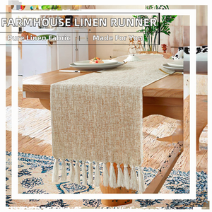 <span class=keywords><strong>Chemin</strong></span> de <span class=keywords><strong>table</strong></span> en lin <span class=keywords><strong>beige</strong></span> de style Japandi, tricoté et brodé sur mesure, pour la décoration de la maison, des mariages et des hôtels - Product Image 2