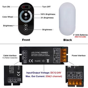 25A 无线 <span class=keywords><strong>LED</strong></span> 灯带全触摸屏射频遥控器调光器，用于控制单色灯 DC12-24V 3528 5050 - Product Image 3