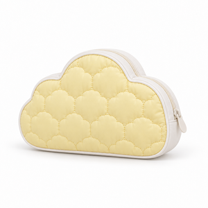 Makeup Bag Cloud Shape Puffy Quilted <b>Mini</b> Travel Wash <b>Pouch</b> Cream Yellow Single Layer Zipper Custom Logo - Product Image 4