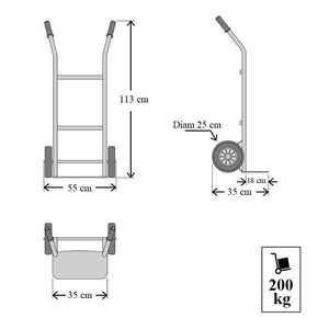 Carrello Utilitario in Acciaio 55x35x113 Cm Giallo Capacità 200 Kg Trasporto Manuale Merci - Product Image 3