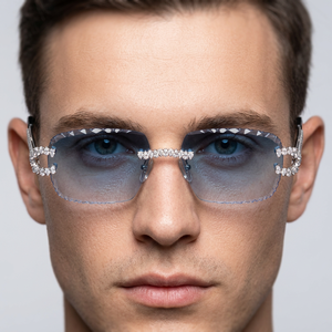 925 Silver <b>Rimless</b> Frame UV400 Moissanite Diamond Blue <b>Sunglasses</b> Diamond Look Eyewear Fashion Statement Shades Party Streetwear - Product Image 6