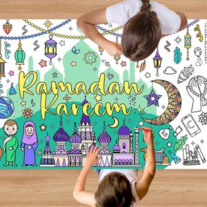 Grande nappe à colorier Ramadan Kareem, poster en papier pour activités manuelles, jeux <span class=keywords><strong>de</strong></span> <span class=keywords><strong>dessin</strong></span> DIY à domicile, fournitures <span class=keywords><strong>de</strong></span> fête, 30 x 72 pouces - Product Image 1