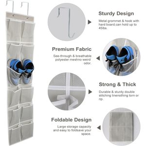 Over The Door 12 Pocket Hanging Organizer Gray Multifunctional Storage For Shoes And Clothing Behind Doors - Product Image 4