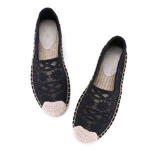Espadrillas personalizzate <span class=keywords><strong>in</strong></span> tela <span class=keywords><strong>blu</strong></span> ciabatte da <span class=keywords><strong>donna</strong></span> con tacco piatto ricamato espadrillas con zeppa <span class=keywords><strong>pantofole</strong></span> di peluche da <span class=keywords><strong>donna</strong></span> - Product Image 4