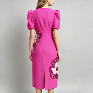 <span class=keywords><strong>Robe</strong></span> <span class=keywords><strong>de</strong></span> <span class=keywords><strong>cocktail</strong></span> <span class=keywords><strong>de</strong></span> luxe pour femmes, nouvelle collection, ornée <span class=keywords><strong>de</strong></span> perles lourdes, <span class=keywords><strong>de</strong></span> paillettes et d'appliques florales 3D, manches courtes - Product Image 3