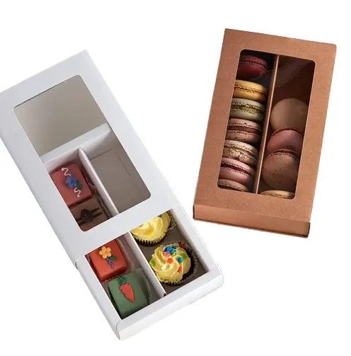 Customized Eco Recycle Gift Food Biscuit Pastry Packing Boxes with Window Sweet Cookie Packaging Paper Macaron Box