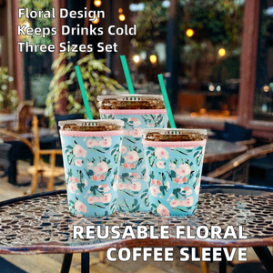 Funda Aislante Reutilizable Certificada para Café Helado, Compatible con McDonald's y <span class=keywords><strong>Dunkin</strong></span> <span class=keywords><strong>Donuts</strong></span>, Diseño Floral, 16-32 oz, 3 Tamaños en 1 Juego de 3 - Product Image 2
