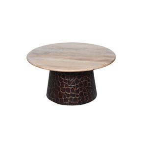 Modern Round Coffee <b>Table</b> With Wood Top And Textured Base Handmade Contemporary Living Room Furniture - Product Image 4