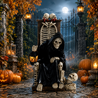 Figurine de squelette Grim Reaper lumineuse en résine de 10,04 po avec lanterne pour décoration d'Halloween - Vente en gros
