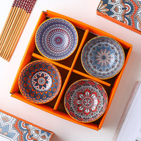 Service de table bohème occidental 2/4/6 pièces, vaisselle en céramique artisanale avec couleur sous-glaçure
