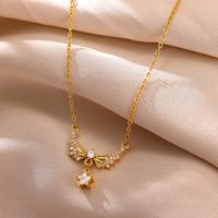 Collier en acier inoxydable Goutte d'eau Ailes d'ange pour femme, micro-incrusté de zircon, design de niche, luxe léger, tendance, pour soirée, ras du cou