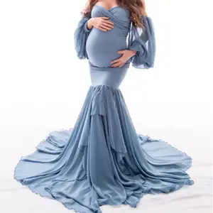 2021 USA Lovely Tulle Robe Sexy Shoulderless Long Maternity Dresses For Photo Shoot Clothing For Pregnancy Women Free Shipping