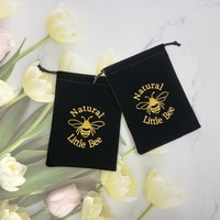Pochette en Velours Noir Brodé Recyclable Personnalisable pour Bijoux, Petites Sacoches en Velours