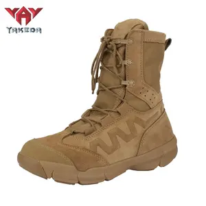 Yakeda-zapatos de senderismo con suela de goma para hombre, botas impermeables de combate táctico de cuero genuino, color negro y marrón
