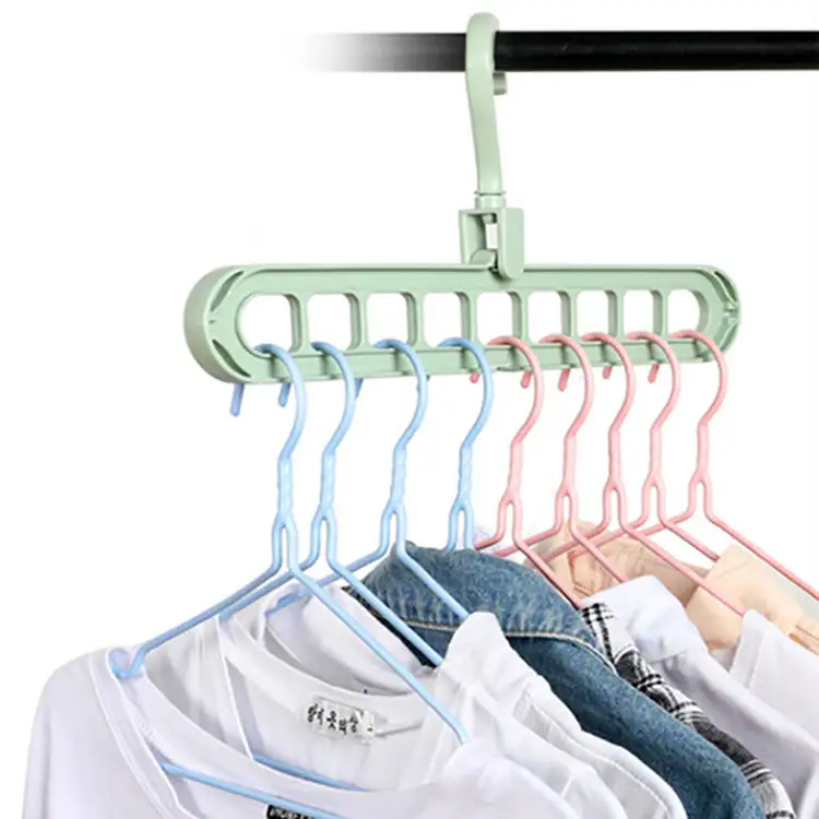 Niseven Groothandel 9 Gaten Hangers Voor Doeken Draaibare Kleerhangers Garderobe Ruimtebesparende Plastic Magische Hanger