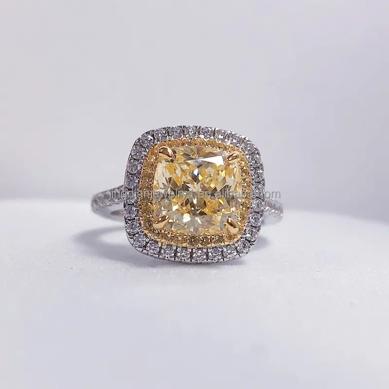 Bague en argent 925 micro-incrusté à double anneau enceinte avec engrais Carré 2.5Carat jaune bague de fiançailles