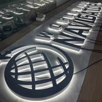 Lettres en relief personnalisées à canal inversé, enseigne rétroéclairée par LED 3D, cadre en acier inoxydable, panneau arrière en acrylique, enseigne publicitaire