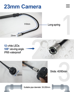 Caméra de vidange d'égout dôme HD 23mm avec vision nocturne et <span class=keywords><strong>tuyau</strong></span> télescopique grand angle Couverture à 360 degrés - Product Image 5