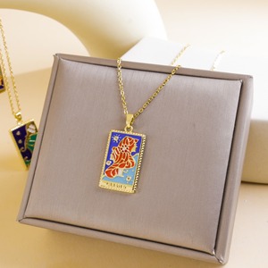 Venta al por mayor personalizado doce Zodiaco gota aceite relieve cuadrado marca collar de moda collar de acero inoxidable - Product Image 4
