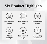 Keyboard Backlit 7 RGB, casing iPad Ultra tipis ramping dengan Keyboard generasi ke-10 Multi bahasa ABS 78 tombol