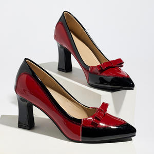 Zapatos de Mujer con Tacón Cuadrado de 7 cm, Punta Puntiaguda, Diseño de Lazo y Patchwork, Cómodos y Elegantes para Banquetes, Moda Primavera-Verano - Product Image 3