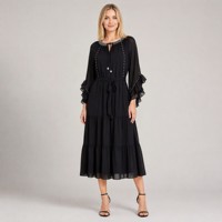 Robe de soirée élégante en mousseline de soie à manches longues, ornée de strass, avec ceinture, style A-line, robe longue perlée pour femme