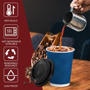 Gobelet en papier ondulé kraft isotherme personnalisé pour café expresso, 8oz, 12oz, 16oz, avec couvercle - Product Image 3