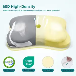 Travesseiro de espuma de memória para pescoço cervical, travesseiro ergonômico ajustável para alívio da dor, travesseiro de dormir para costas e estômago