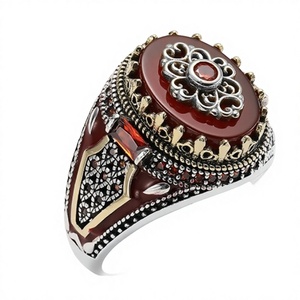 Bague en alliage plaqué platine ovale noir argenté rouge foncé pour homme, style décontracté/sportif, avec micro-<span class=keywords><strong>inserts</strong></span> géométriques, bijoux de mariage en gros - Product Image 4