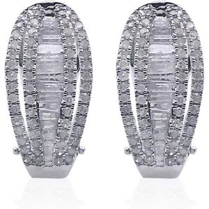 Boucles d'oreilles créoles en diamant Ornaatis 1,43 carats, taille baguette ronde, en argent sterling, bijoux de mariage pour femme - Product Image 1