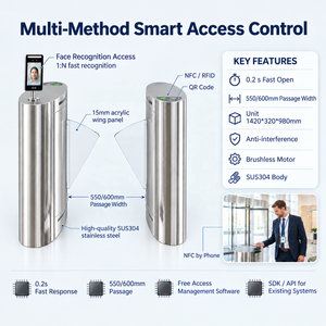 ประตูหมุนแบบ Flap Turnstile ทำจากสแตนเลส พร้อมระบบ IC RFID ระบบจดจำใบหน้า เซ็นเซอร์อินฟราเรด สำหรับทางเข้า-ออกของผู้โดยสารในสถานีรถไฟฟ้าใต้ดินและสนามบิน - Product Image 2