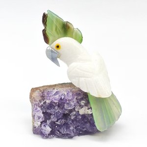 Chrysoprase/Agate bleue/Calcite blanche/Amythyste Taille M Sculpture de perroquet BJ2630 - Product Image 1