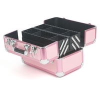 Opportunities — petit étui de rangement pour produits de beauté, petit et portable facile à transporter, sac de rangement pour cosmétiques, maquillage, en pvc rose ou noir, avec serrure et clé, bouteille de vernis à ongles
