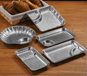Piatto Divisorio in Metallo Retrò, Vassoio Creativo per Snack, Piatto in Acciaio Inox per Patatine Fritte, Pollo Fritto, Salse e Antipasti - Product Image 1