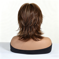 Perruque Ombrée Rose Marron Coupe Wolf Cut 12 Pouces avec Frange - Perruque Courte Synthétique Résistante à la Chaleur pour Femmes
