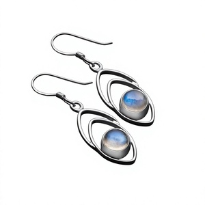 925 Silver <b>Rainbow</b> Moonstone <b>Drop</b> Earrings Bezel Set Geometric Minimalist Women's Everyday Wear Jewelry - Product Image 1