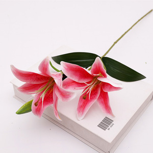 QIHAO 3D Artificial Lily 3-<b>Headed</b> Silk Flower High Quality Wedding Decor Table Centerpiece Romantic <b>Style</b> - Product Image 1