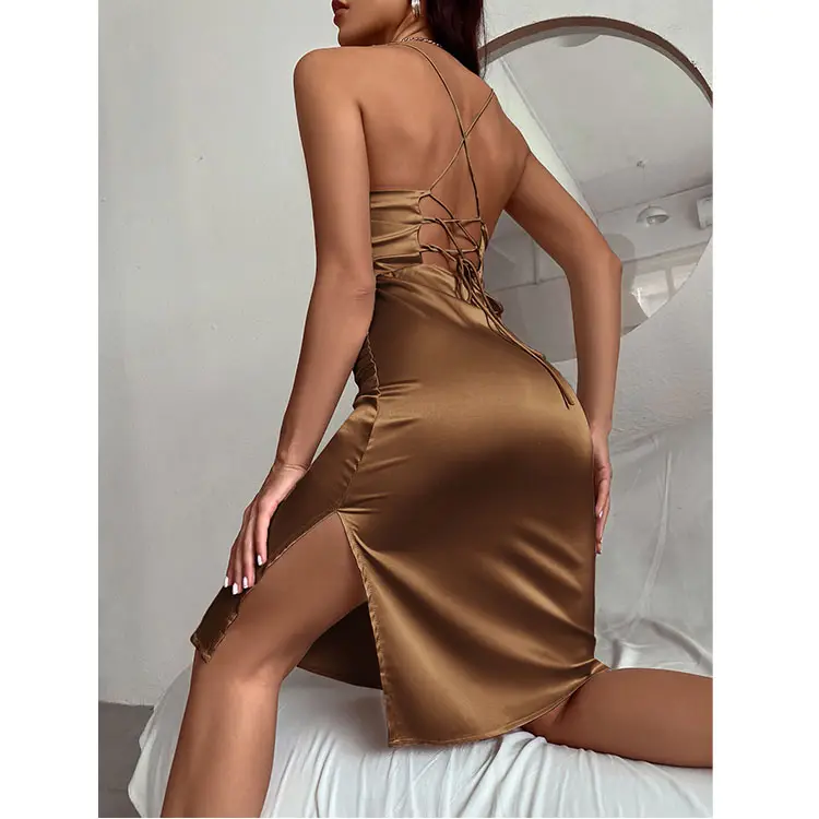 Sheath Tight dress Backless Sleeveless Evening Silk Satin Dresses Ladies Adjustable Straps Bodycon silk Dresses