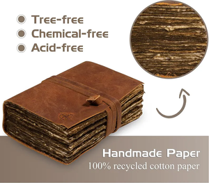 สมุดบันทึกหนังทำมือ กระดาษขอบหยัก สมุดบันทึกการเดินทาง สไตล์วินเทจเรียบง่าย สมุดบันทึกขนาดกะทัดรัด - Product Image 3