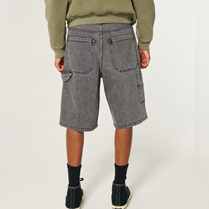 Pantalones cortos de mezclilla para <span class=keywords><strong>hombre</strong></span> de 15oz, de algodón, estilo carpintero, con presillas, lavado vintage gris, con bolsillo frontal inclinado y pierna recta - Product Image 4