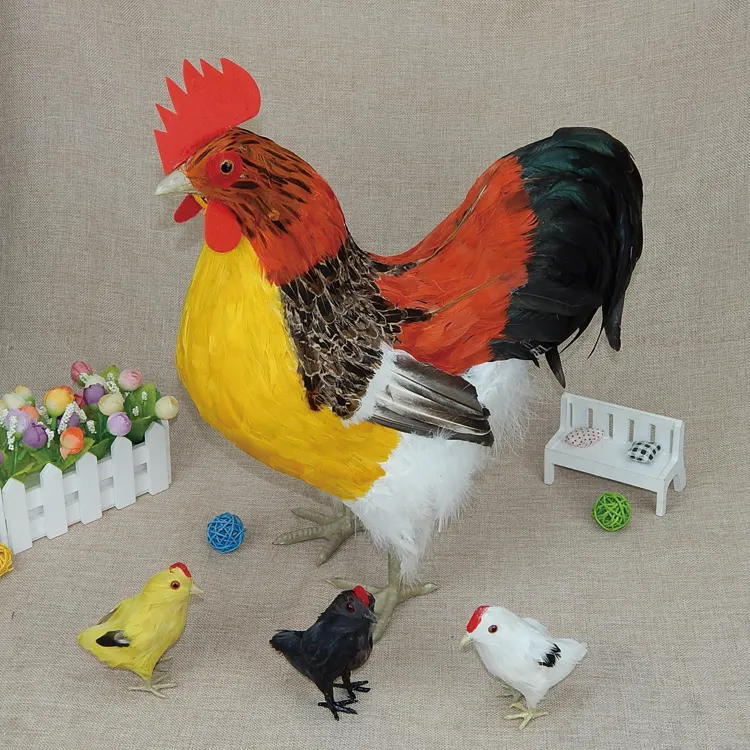 Tüy kanatlı civciv hayvan modelleri ev dekorasyon oyuncaklar el sanatları fotoğraf sahne süpermarket süsler horoz
