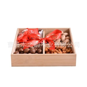 Wooden Compartmentalized Dried Fruit Box Natural Color Red <b>Ribbon</b> <b>Wedding</b> Gift Candy Storage Tray Rectangular 1-3L - Product Image 5