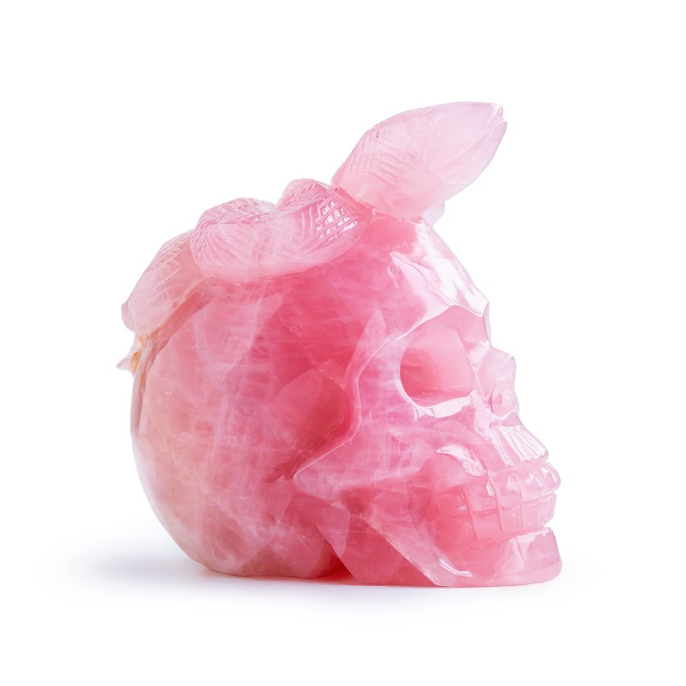 Оптовая продажа, кристаллы в форме змеи, натуральный драгоценный камень, розовый кварц с черепами из кристаллов животных