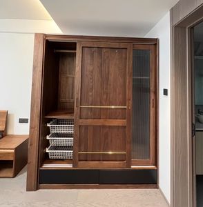 בסגנון יפני מודרני עץ דובדבן חלקה הזזה דלת שילוב ארון בגדים mdf חדר שינה אחסון רהיטים ביתי - Product Image 6