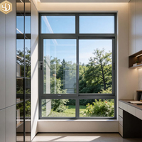 Fenêtre coulissante double rail en aluminium noir moderne sur mesure avec transom fixe, insonorisée, grande fenêtre vitrée pour appartement et villa