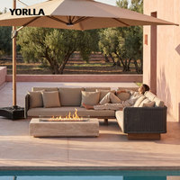Ensemble de salon de jardin haut de gamme résistant aux intempéries en corde et teck pour piscine, idéal pour villas et espaces commerciaux