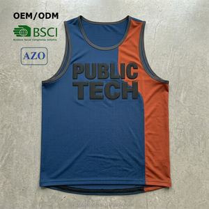 Camiseta sin mangas de alta gama con estampado gráfico personalizado, patchwork y estampado de silicona, con aberturas holgadas en los brazos, para fitness y ejercicio, personalizable al por mayor. - Product Image 1