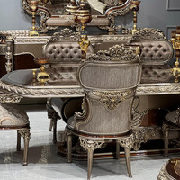 Ensemble table et chaises de salle à manger traditionnelles européennes de luxe, en bois massif sculpté, forme ovale, pour villa, hôtel, salon.