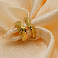 2Pcs PVD 14K Gold Plated 316 Stainless Steel Irregular Textured Classic Women's Ring Set